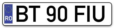 Placuta inmatriculare numar auto  BT-90-FIU, BT 90 FIU, BT90FIU