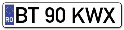 Placuta inmatriculare numar auto  BT-90-KWX, BT 90 KWX, BT90KWX