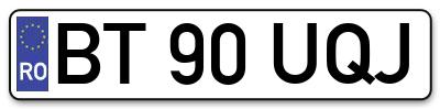 Placuta inmatriculare numar auto  BT-90-UQJ, BT 90 UQJ, BT90UQJ