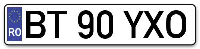 Placuta inmatriculare numar auto  BT-90-YXO, BT 90 YXO, BT90YXO