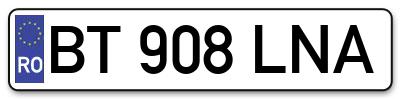 Placuta inmatriculare numar auto  BT-908-LNA, BT 908 LNA, BT908LNA