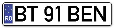 Placuta inmatriculare numar auto  BT-91-BEN, BT 91 BEN, BT91BEN