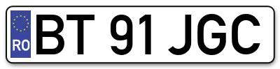 Placuta inmatriculare numar auto  BT-91-JGC, BT 91 JGC, BT91JGC