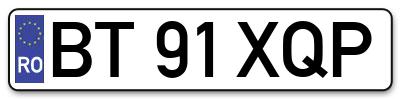 Placuta inmatriculare numar auto  BT-91-XQP, BT 91 XQP, BT91XQP
