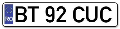 Placuta inmatriculare numar auto  BT-92-CUC, BT 92 CUC, BT92CUC