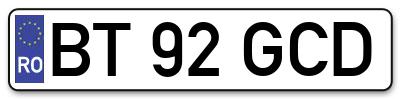Placuta inmatriculare numar auto  BT-92-GCD, BT 92 GCD, BT92GCD