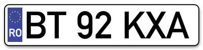 Placuta inmatriculare numar auto  BT-92-KXA, BT 92 KXA, BT92KXA