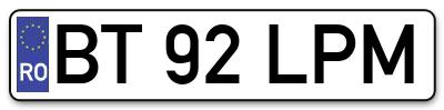 Placuta inmatriculare numar auto  BT-92-LPM, BT 92 LPM, BT92LPM