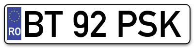 Placuta inmatriculare numar auto  BT-92-PSK, BT 92 PSK, BT92PSK