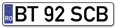 Placuta inmatriculare numar auto  BT-92-SCB, BT 92 SCB, BT92SCB