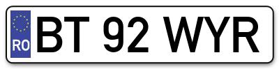 Placuta inmatriculare numar auto  BT-92-WYR, BT 92 WYR, BT92WYR