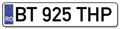 Placuta inmatriculare numar auto  BT-925-THP, BT 925 THP, BT925THP