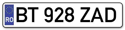 Placuta inmatriculare numar auto  BT-928-ZAD, BT 928 ZAD, BT928ZAD