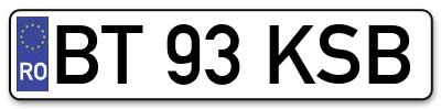 Placuta inmatriculare numar auto  BT-93-KSB, BT 93 KSB, BT93KSB
