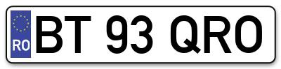 Placuta inmatriculare numar auto  BT-93-QRO, BT 93 QRO, BT93QRO