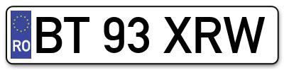 Placuta inmatriculare numar auto  BT-93-XRW, BT 93 XRW, BT93XRW