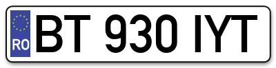 Placuta inmatriculare numar auto  BT-930-IYT, BT 930 IYT, BT930IYT