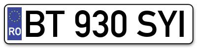 Placuta inmatriculare numar auto  BT-930-SYI, BT 930 SYI, BT930SYI