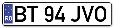 Placuta inmatriculare numar auto  BT-94-JVO, BT 94 JVO, BT94JVO