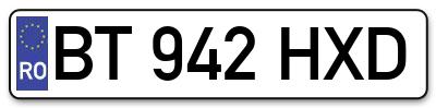Placuta inmatriculare numar auto  BT-942-HXD, BT 942 HXD, BT942HXD