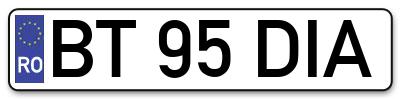 Placuta inmatriculare numar auto  BT-95-DIA, BT 95 DIA, BT95DIA