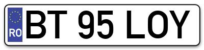 Placuta inmatriculare numar auto  BT-95-LOY, BT 95 LOY, BT95LOY
