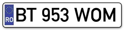 Placuta inmatriculare numar auto  BT-953-WOM, BT 953 WOM, BT953WOM