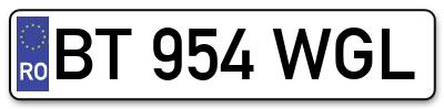 Placuta inmatriculare numar auto  BT-954-WGL, BT 954 WGL, BT954WGL