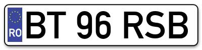 Placuta inmatriculare numar auto  BT-96-RSB, BT 96 RSB, BT96RSB
