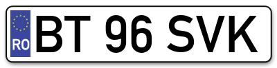 Placuta inmatriculare numar auto  BT-96-SVK, BT 96 SVK, BT96SVK