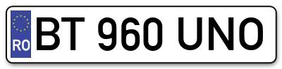 Placuta inmatriculare numar auto  BT-960-UNO, BT 960 UNO, BT960UNO
