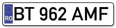 Placuta inmatriculare numar auto  BT-962-AMF, BT 962 AMF, BT962AMF