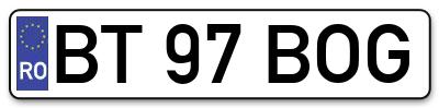 Placuta inmatriculare numar auto  BT-97-BOG, BT 97 BOG, BT97BOG