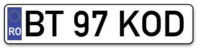 Placuta inmatriculare numar auto  BT-97-KOD, BT 97 KOD, BT97KOD