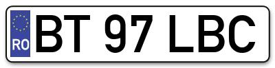 Placuta inmatriculare numar auto  BT-97-LBC, BT 97 LBC, BT97LBC