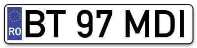 Placuta inmatriculare numar auto  BT-97-MDI, BT 97 MDI, BT97MDI