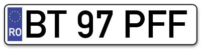 Placuta inmatriculare numar auto  BT-97-PFF, BT 97 PFF, BT97PFF