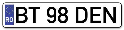 Placuta inmatriculare numar auto  BT-98-DEN, BT 98 DEN, BT98DEN
