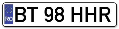 Placuta inmatriculare numar auto  BT-98-HHR, BT 98 HHR, BT98HHR