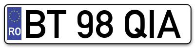Placuta inmatriculare numar auto  BT-98-QIA, BT 98 QIA, BT98QIA