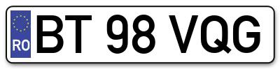 Placuta inmatriculare numar auto  BT-98-VQG, BT 98 VQG, BT98VQG