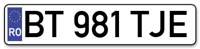 Placuta inmatriculare numar auto  BT-981-TJE, BT 981 TJE, BT981TJE