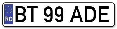 Placuta inmatriculare numar auto  BT-99-ADE, BT 99 ADE, BT99ADE