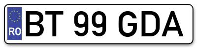 Placuta inmatriculare numar auto  BT-99-GDA, BT 99 GDA, BT99GDA