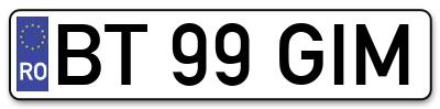 Placuta inmatriculare numar auto  BT-99-GIM, BT 99 GIM, BT99GIM