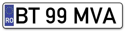 Placuta inmatriculare numar auto  BT-99-MVA, BT 99 MVA, BT99MVA