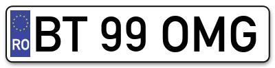 Placuta inmatriculare numar auto  BT-99-OMG, BT 99 OMG, BT99OMG