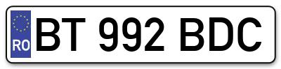 Placuta inmatriculare numar auto  BT-992-BDC, BT 992 BDC, BT992BDC