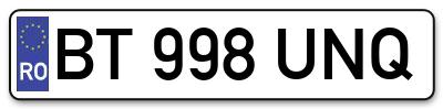 Placuta inmatriculare numar auto  BT-998-UNQ, BT 998 UNQ, BT998UNQ