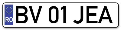 Placuta inmatriculare numar auto  BV-01-JEA, BV 01 JEA, BV01JEA
